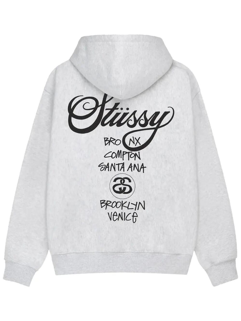 Stussy Ash Heather Gray World Tour Hoodie